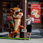 Селфі з Романтичним Тигрою, 3D фігура перед магазином ROSHEN, Нивки, Київ, Україна 2024 Селфі з Романтичним Тигрою, 3D фігура перед магазином ROSHEN, Нивки, Київ, Україна 2024